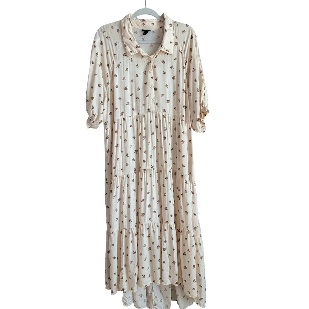 Torrid Cream Floral Button Challis Tiered Hi-Low Relaxed Maxi Dress Women's‎ 2X